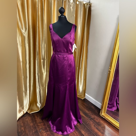 mori lee bridesmaid dresses 2019 Chiffon Bridesmaids Dress with Draped V-Neck Bodice and Keyhole Back main image 1